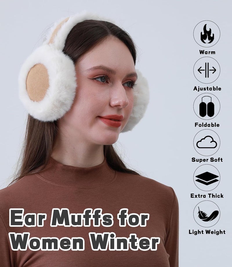 Eyegla Winter Ear Muffs Women Adjustable Fuzzy Earmuffs Faux Fur Ear Warmers Foldable Ear Covers for Cold Weather - Image 2